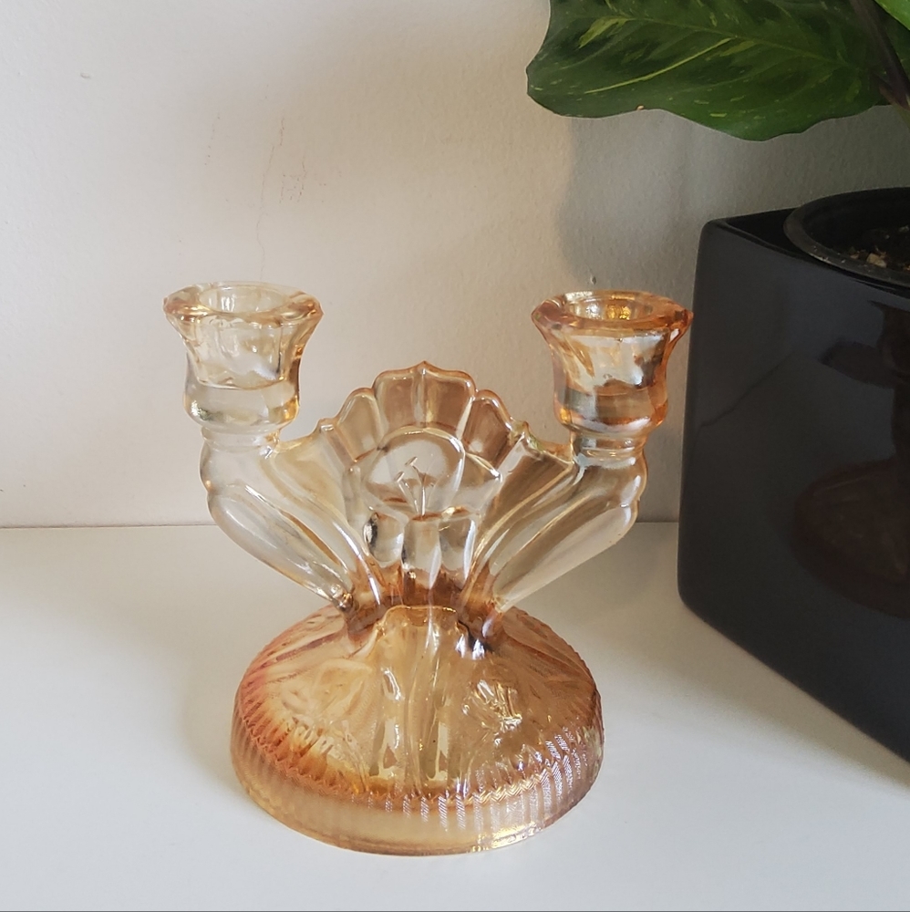 Vintage Iris and Herringbone Jeannette Double Candle Holder